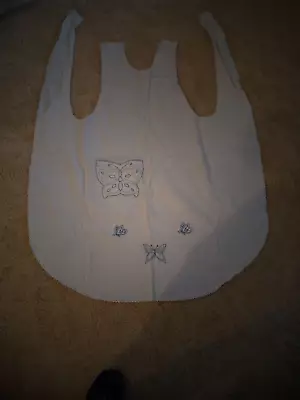 Vintage EMBROIDERY Work Off White Apron With Blue Butterflies & Rick Rack • $12