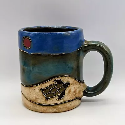 Design By Mara Mexican Pottery Stoneware Turtle Mug Tropical Ocean Palm Tree • $29
