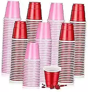 Sliner 200 Pcs Plastic Shot Cups Bulk Mini Shot Glasses 2 Oz Plastic Red Pink • $22.20