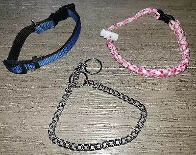 3 MALE FEMALE PUPPY DOG COLLARS BLUE PINK 1 CHOKER Link Medium Pets • $3.96