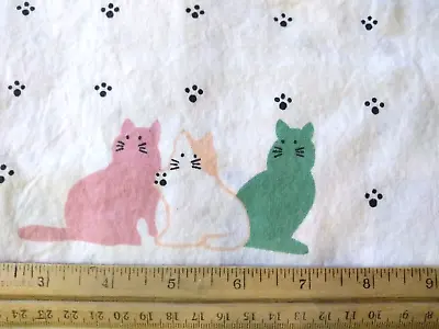 $15 • Buy Vintage Cotton Fabric 41x46  Cats Pattern Fun Zone Hoffman 80s 90s Cat DAMAGE