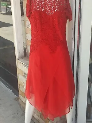  Vintage Red Dress By Gideon Oberson Israeli Haute Couture Designer  Sz M   • $90