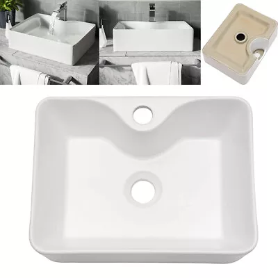 Large Bathroom Counter Top Ceramic Wash Basin Cloakroom Sink Rectangular White • £33.59