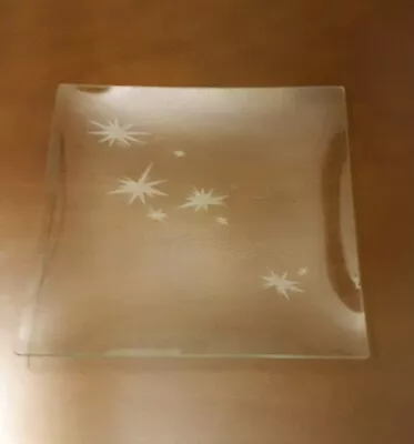 Midcentury Modern 13  Square Clear Glass Atomic Starburst Serving Platter Tray • $26.98