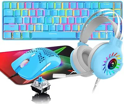 Wired Mechanical Gaming Keyboard Mouse And Headset And Mousepad Set RGB Backlit • $126.77