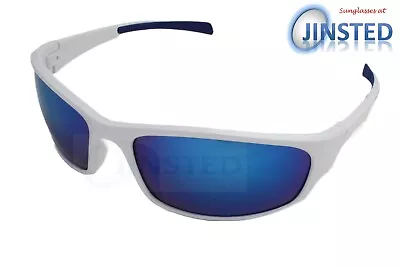 Blue Mirrored Running Cycling Sunglasses White Wrap Around Sports Frame AS027 • £6.99