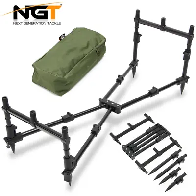 NGT Carp Fishing 3 Rod Pod Nomad Mk2 Compact Black With Bank Sticks & Buzz Bars • £29.90