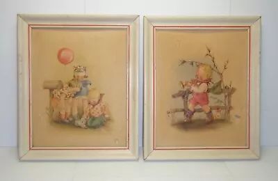 2 Vintage Children Illustration Framed Art Prints 3-D Effects From 1940’s • $90