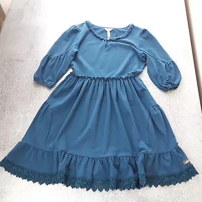 Matilda Jane Hold The Key Dress Blue Ruffle Tiered Size Medium Style #24631D • $24.99