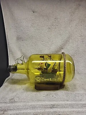 Mayflower Glass Sculpture England Rare/Unique THE PINTA Ship In A Bottle + Base • $59.99
