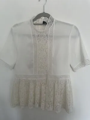 Zara White Top Size S Lace Embroidered Peplum Ivory Fitted Blouse • £4.99