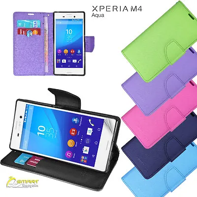 Cross Line Wallet Flip Stand Case Cover For Sony Xperia M4 Aqua +Screen Protetor • $6.99