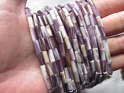 Wampum BEADS 10x4mm Tube Natural Quahog Purple Shell 40 Pc Strand Bead Supply • $0.99