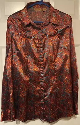 Women's Vtg 80's Wrangler Western Abstract Snap Shirt L Smile Pockets Polyester • £26.89