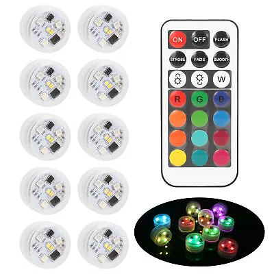 10pcs Submersible LED Tea Lights Underwater Lights Waterproof RGB With Remote • £16.99