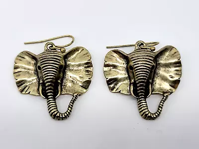 Gold Tone Metal Animal Elephant Shape Drop Dangle Hook Earrings • $8.95