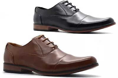 Mens Lace Up Formal Office Dress Faux Leather Oxford Wedding Smart Work Shoes Uk • £14.95