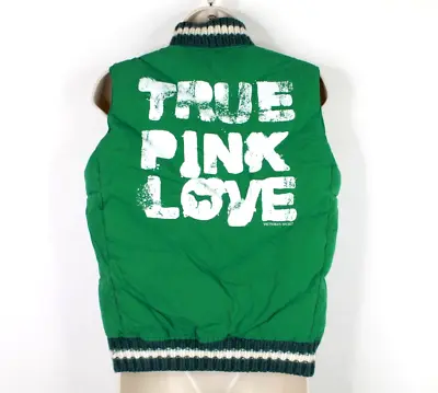 Victorias Secret Puffer Vest Size Small XS/S True Pink Love Knit Collar Green • $11.87