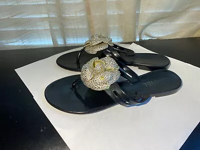 Chanel Thong Jelly Sandals Clear Gems Size 38-8 9.75 Lg Flats Flip-flops Slip-on • £360.96