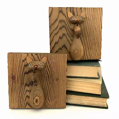 Vintage OMC Otagiri 2 Wood Cat W/Mouse Bookends Mid Century Modern MCM Japan Tag • $26.99