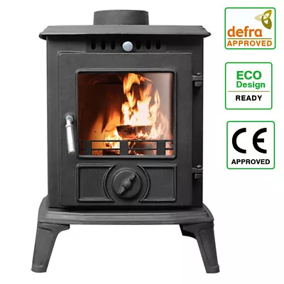 5KW Defra Approved Eco Design Multifuel Stove Wood Burning Cast Iron Fireplace • £319.99