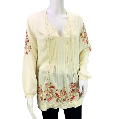 J Jill Womens Peasant Top Paisley Embroidered Lace Inset Pleated Petite Size M • $23.19