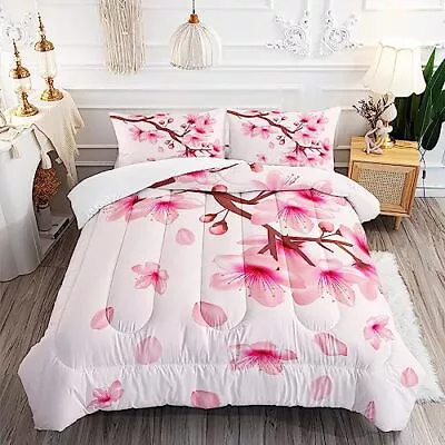 Cherry Blossoms Comforter Set Size 3Pcs Romantic Theme Full Cherry Blossom1 • $83.84
