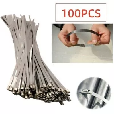 100 Pcs Cable Zip Ties 304 Stainless Steel 12  Exhaust Wrap Coated Metal Locking • $10.92