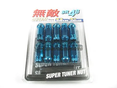 Muteki SR48 Extended Open Ended Wheel Tuner Lug Nuts Chrome Blue 12x1.5mm NEW • $66.26