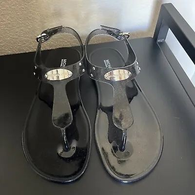 Women Michael Kors Plate Jelly Flat Buckle Up Sandals PVC Smoke Gray Sz 8 • $32