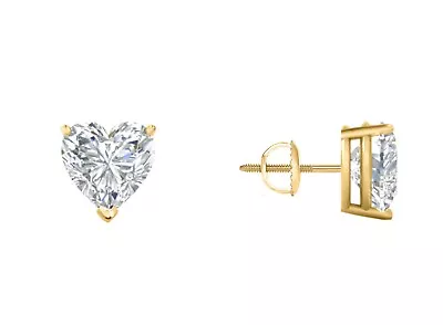 1 Ct Heart Shape Created Diamond Real 14K Yellow Gold Earrings Studs Screw Back • $139.96