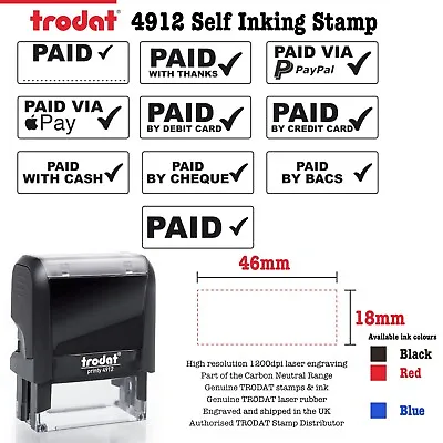 Self Inking Paid Office Accounts Money Recieved  Stamp 46mm X 18mm Trodat 4912 • £11.99