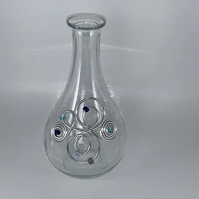 Italian Clear Glass Vase Silver Embellishment Blue Star Of David Judaica • $17.54