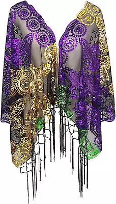 Mardi Gras Shawl Scarf Wrap Costume And Mask Sequin Mardi Gras Poncho Outfit For • $21.16