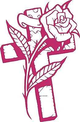 Cross Rose Flower Christian Christ Car Truck Window Laptop Vinyl Decal Sticker • $18.10