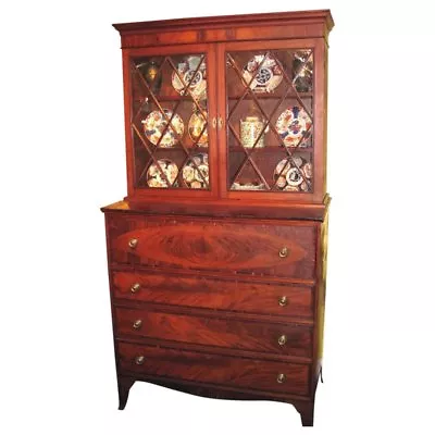 Antique American Federal Mahogany Secretary Bookcase Circa 1800 • $13000