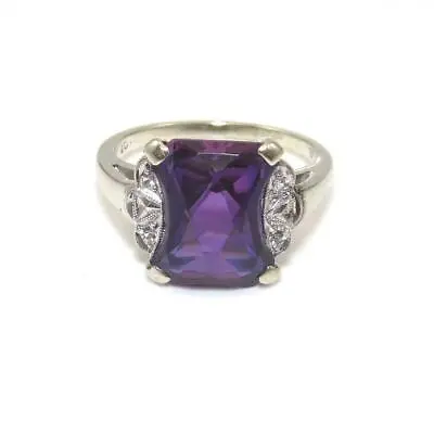 $234.99 • Buy 10K White Gold Ring Size 7.5 Purple Amethyst Clear Quartz
