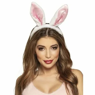EASTER PLUSH PINK & WHITE BUNNY EARS HEADBAND Hen Party Fancy Dress Up Fluffy • £2.49