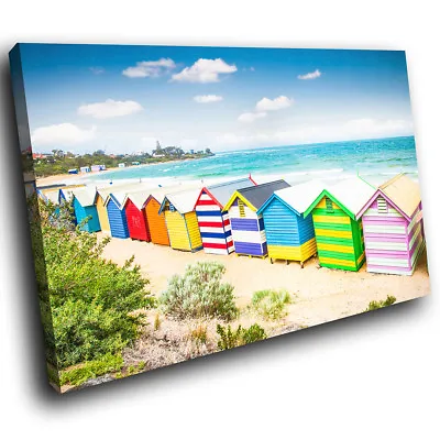 £9.99 • Buy SC558 Colourful Beach Huts Retro Landscape Canvas Wall Art Large Picture Prints