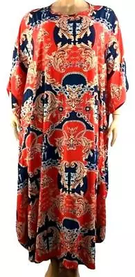 Cardlcq Red Blue Victorian Print Circle Neck Women's Kaftan Dress 58 • $16.73