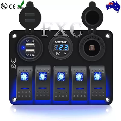 $51.69 • Buy 5 Gang Rocker Switch Panel - BLUE - PRE WIRED - Dual LED 4x4 Boat Caravan Marine