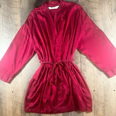 VICTORIA SECRET Robe Womens X-Small/Small Red Silk Long Sleeve Belted Short Robe • $26