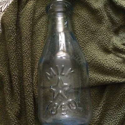 Huge Milk Bottle 18” Tall Mouth 4 .5” Glass Wi/Cow Star Word Milk 1890  Vintage • $35