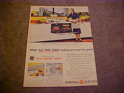 1952 GE General Electric Double Oven Range--full-color LARGE Vintage Ad--52 • $8.75