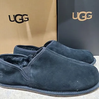 New Mens Size 12 Black Ugg Scuff Romeo Ii Suede Sheepskin Slippers 1113630 • $76.46