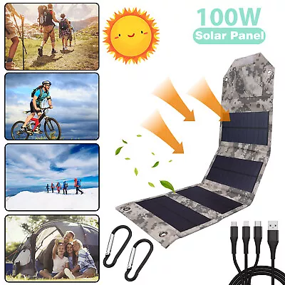 100W Solar Panel Foldable Power Bank Outdoor Camping Hiking USB Phone Charger US • $9.99