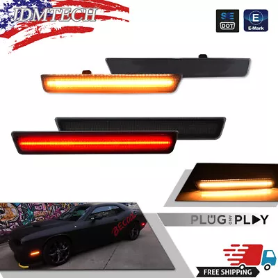 Front&Rear Lens Side Marker Lights LED Kit For 2015-2023 Dodge Challenger Smoked • $29.99