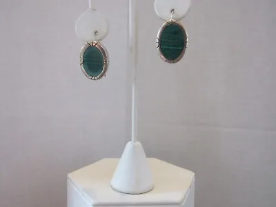Big Vintage Signed  Mexico .925 Sterling Silver Malachite Earrings • $35