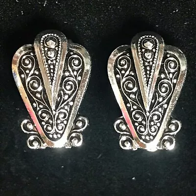 Beautiful Art Deco Silver Colour Metal  Marcasite Clip On Earrings • £5