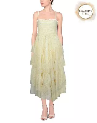 RRP€2072 RED VALENTINO Tulle Tiered Dress IT40 US4 UK8 S Yellow Glittered Ruffle • £4.20